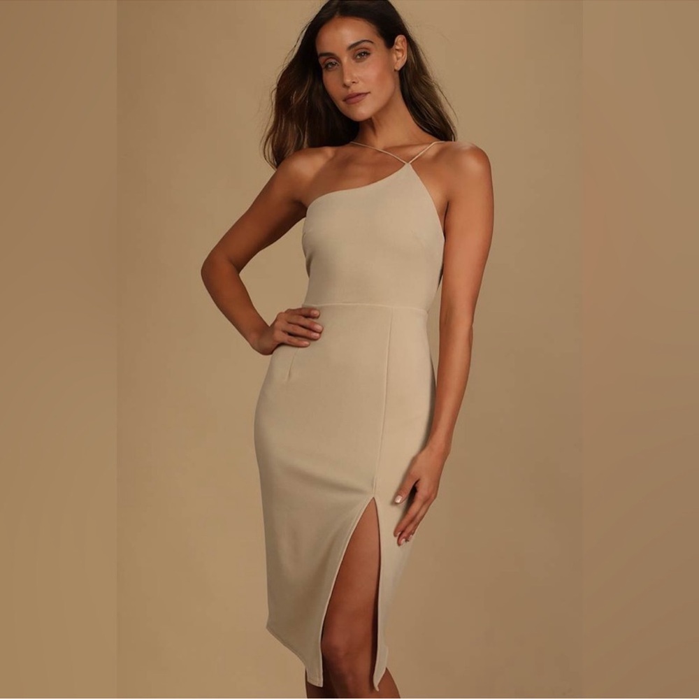 Lulu’s Beige One-Shoulder Dress | size medium